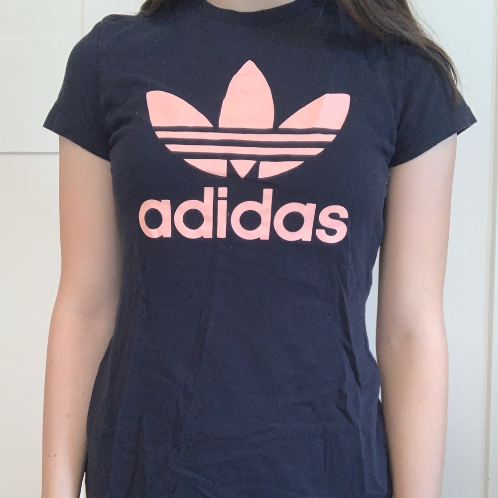 Navy and pink adidas t-shirt